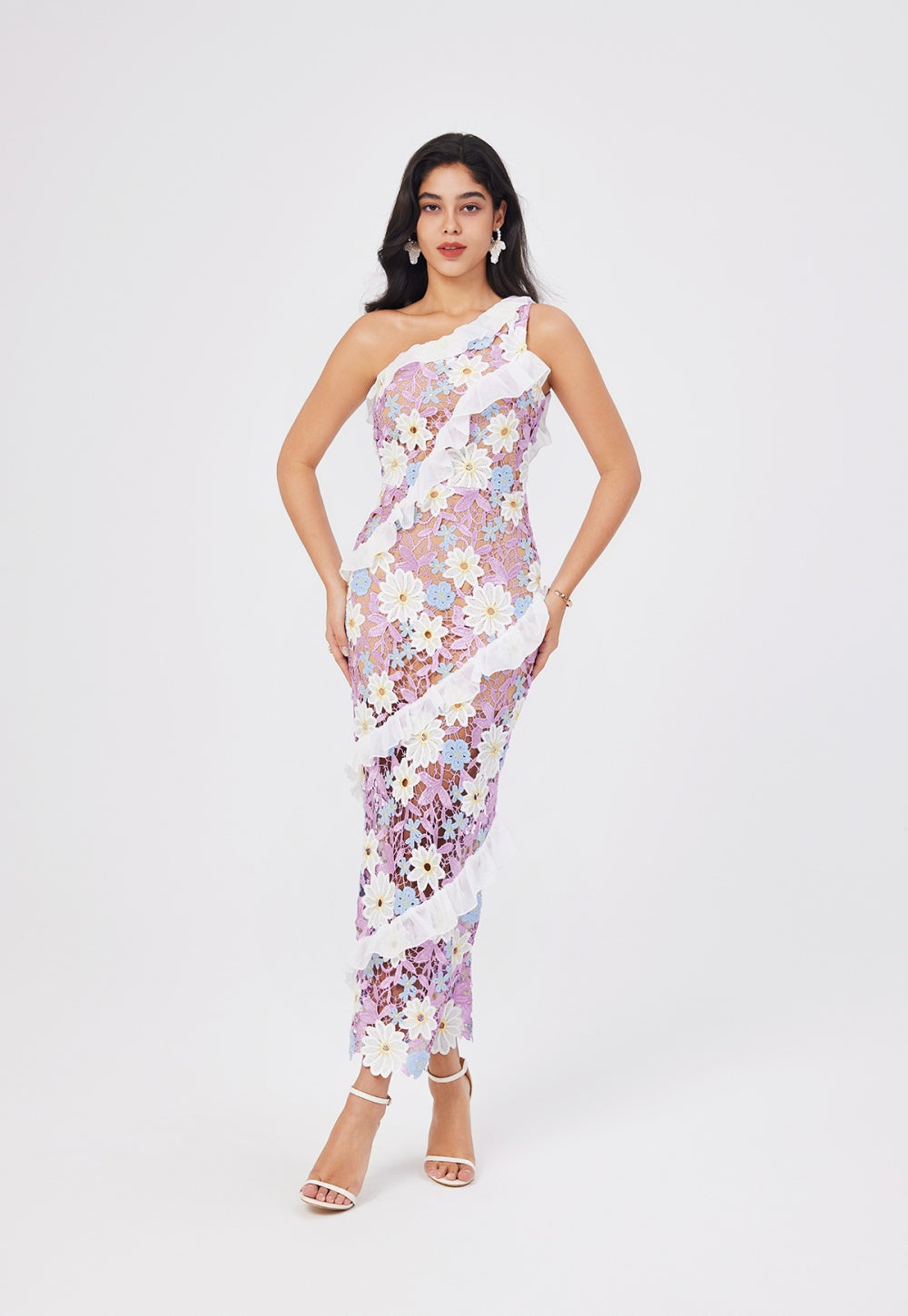 CM-DY047154 Women Trendy Bohemian Style Embroidered Oblique Collar One Shoulder Slim Long Dress (Available in 2 colors)