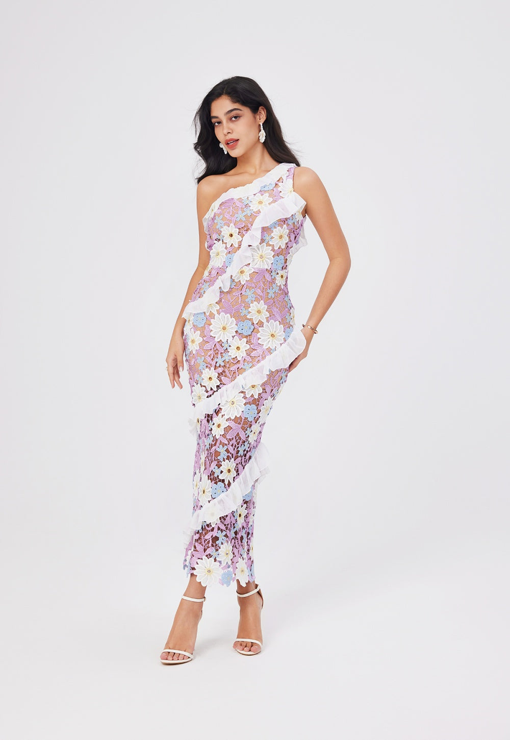 CM-DY047154 Women Trendy Bohemian Style Embroidered Oblique Collar One Shoulder Slim Long Dress (Available in 2 colors)