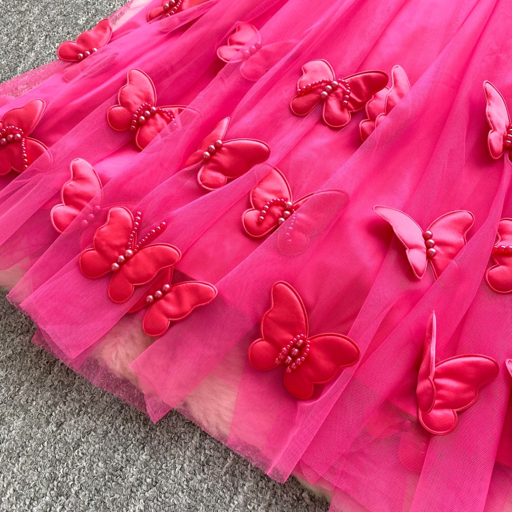 CM-DY047559 Women Elegant European Style Butterfly Decor Halter Sleeveless Bow Gauze Dress (Available in 4 colors)