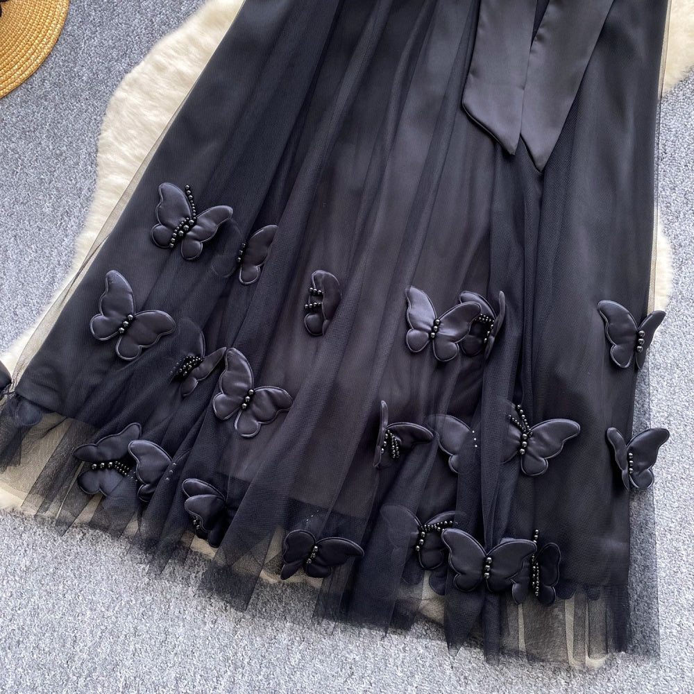 CM-DY047559 Women Elegant European Style Butterfly Decor Halter Sleeveless Bow Gauze Dress (Available in 4 colors)