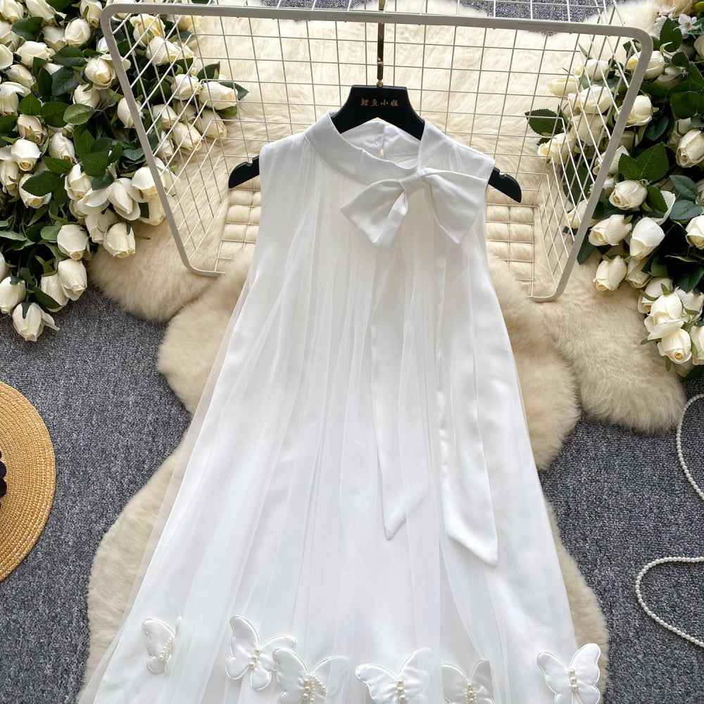 CM-DY047559 Women Elegant European Style Butterfly Decor Halter Sleeveless Bow Gauze Dress (Available in 4 colors)