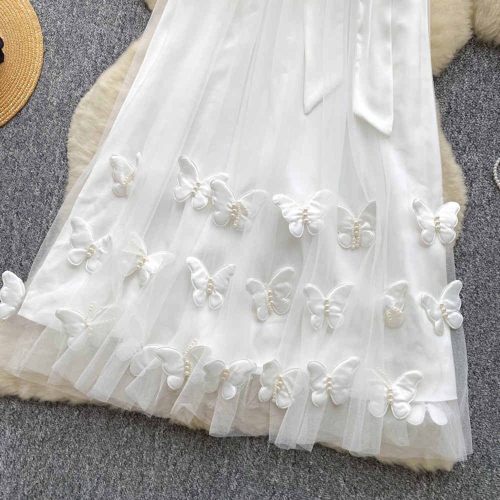 CM-DY047559 Women Elegant European Style Butterfly Decor Halter Sleeveless Bow Gauze Dress (Available in 4 colors)