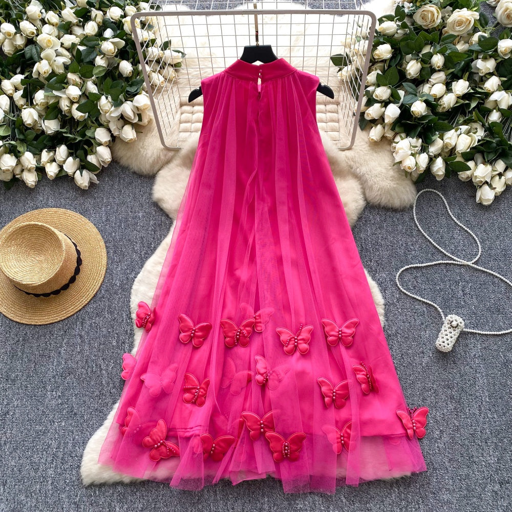 CM-DY047559 Women Elegant European Style Butterfly Decor Halter Sleeveless Bow Gauze Dress (Available in 4 colors)