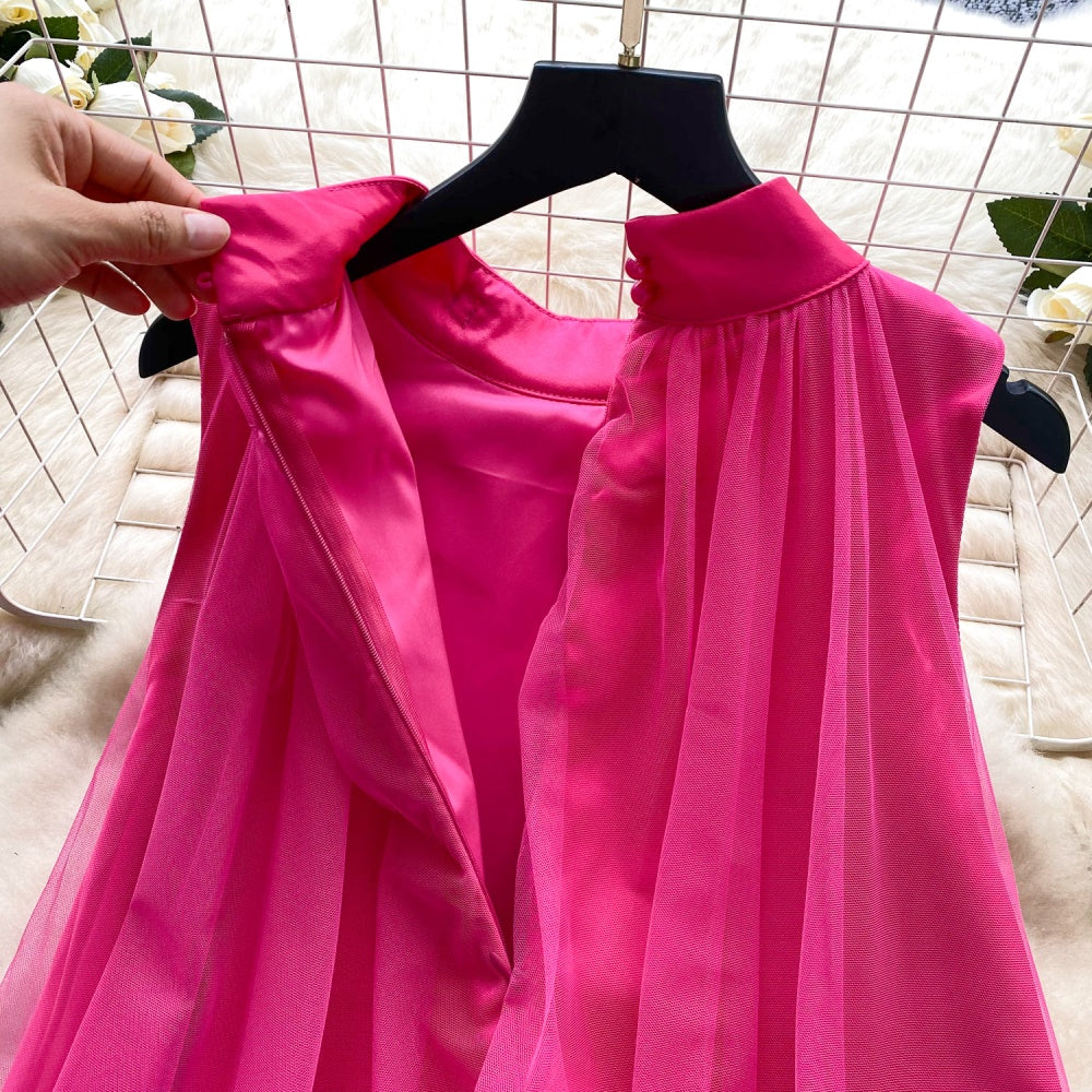 CM-DY047559 Women Elegant European Style Butterfly Decor Halter Sleeveless Bow Gauze Dress (Available in 4 colors)