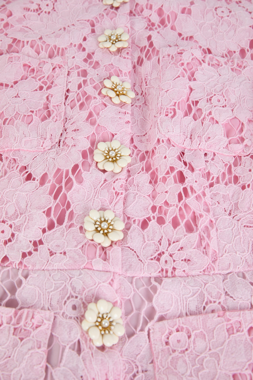 CM-DY049808 Women Elegant European Style Lace Round Neck Long Sleeve Slim Mid-Length Dress - Pink