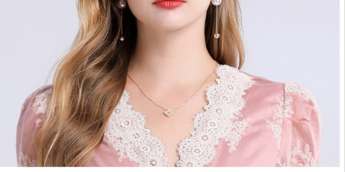 CM-DY049844 Women Elegant European Style V-Neck Short Sleeve High Waist Mid-Length Dress (Available in 3 colors)