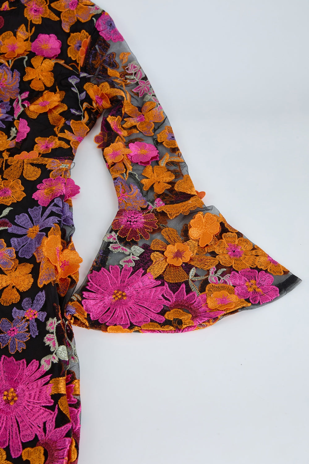 CM-DY050394 Women Elegant European Style Embroidered Floral Stand Collar Long Sleeve Mini Dress
