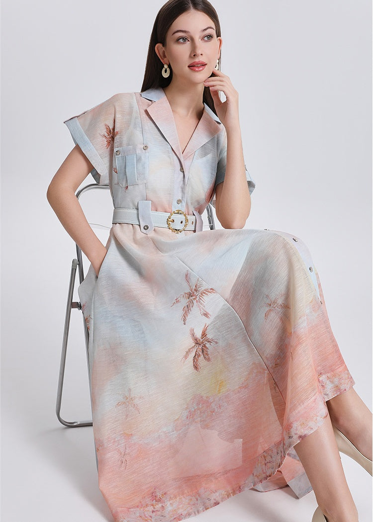 CM-DY051081 Women Elegant European Style Suit Collar Raglan Sleeve Medium Waist A-Line Mid-Length Dress