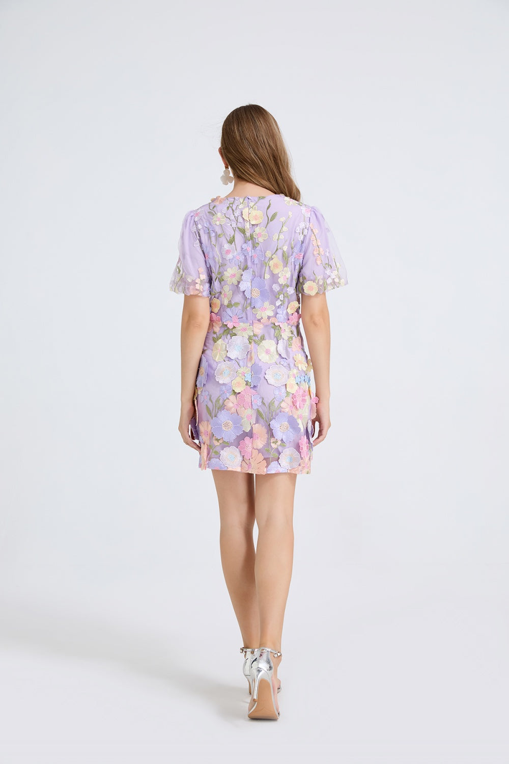 CM-DY051234 Women Elegant European Style Floral Embroidered V-Neck Short Sleeve Mini Dress (Available in 2 colors)