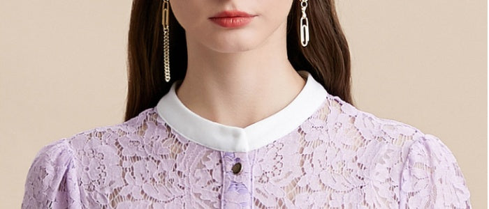 CM-DY054180 Women Elegant European Style Round Neck Short Sleeve Belted Mid-Length Dress - Purple