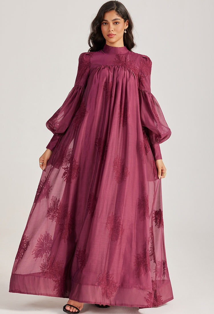 CM-DY055506 Women Elegant European Style Tie Neckline Lantern Sleeve Long Dress (Available in 2 colors)