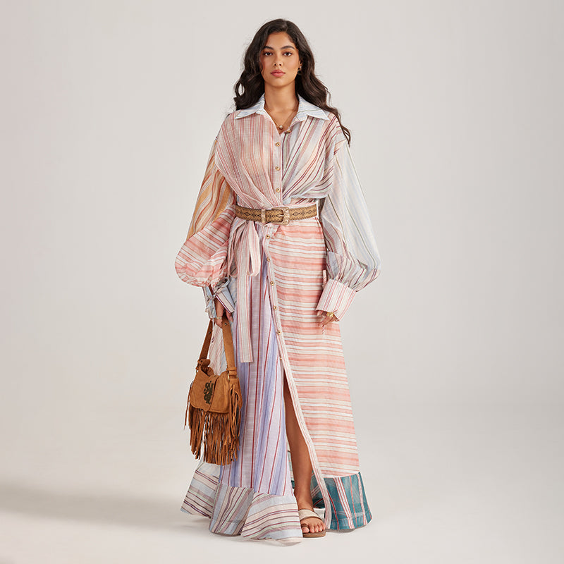 CM-DY056438 Women Elegant European Style Collar Neckline Long Sleeve Maxi Dress