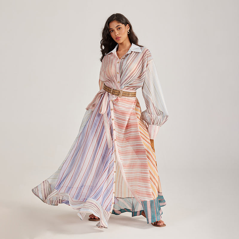 CM-DY056438 Women Elegant European Style Collar Neckline Long Sleeve Maxi Dress
