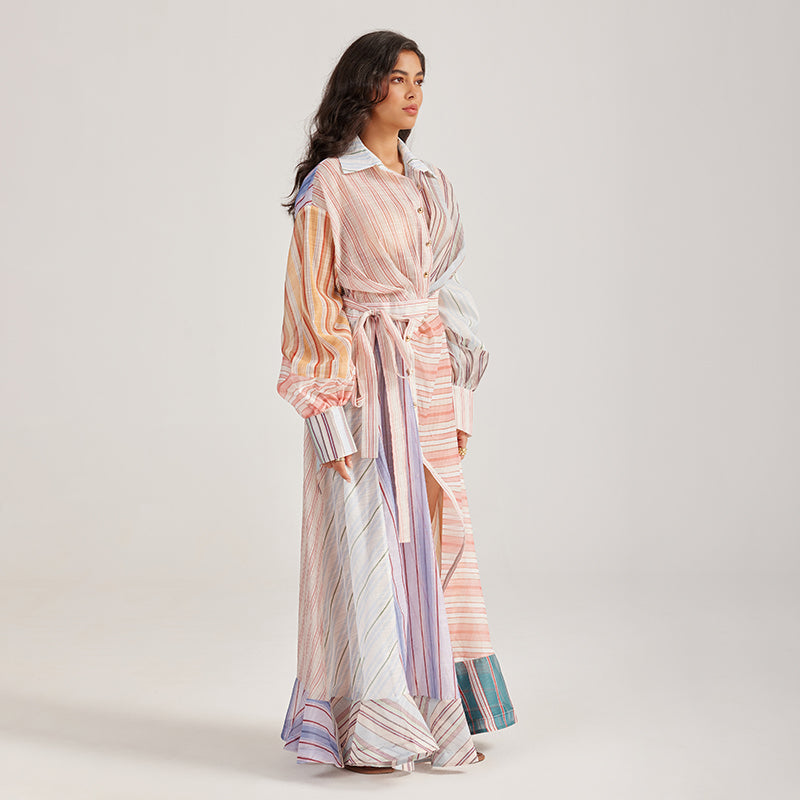 CM-DY056438 Women Elegant European Style Collar Neckline Long Sleeve Maxi Dress