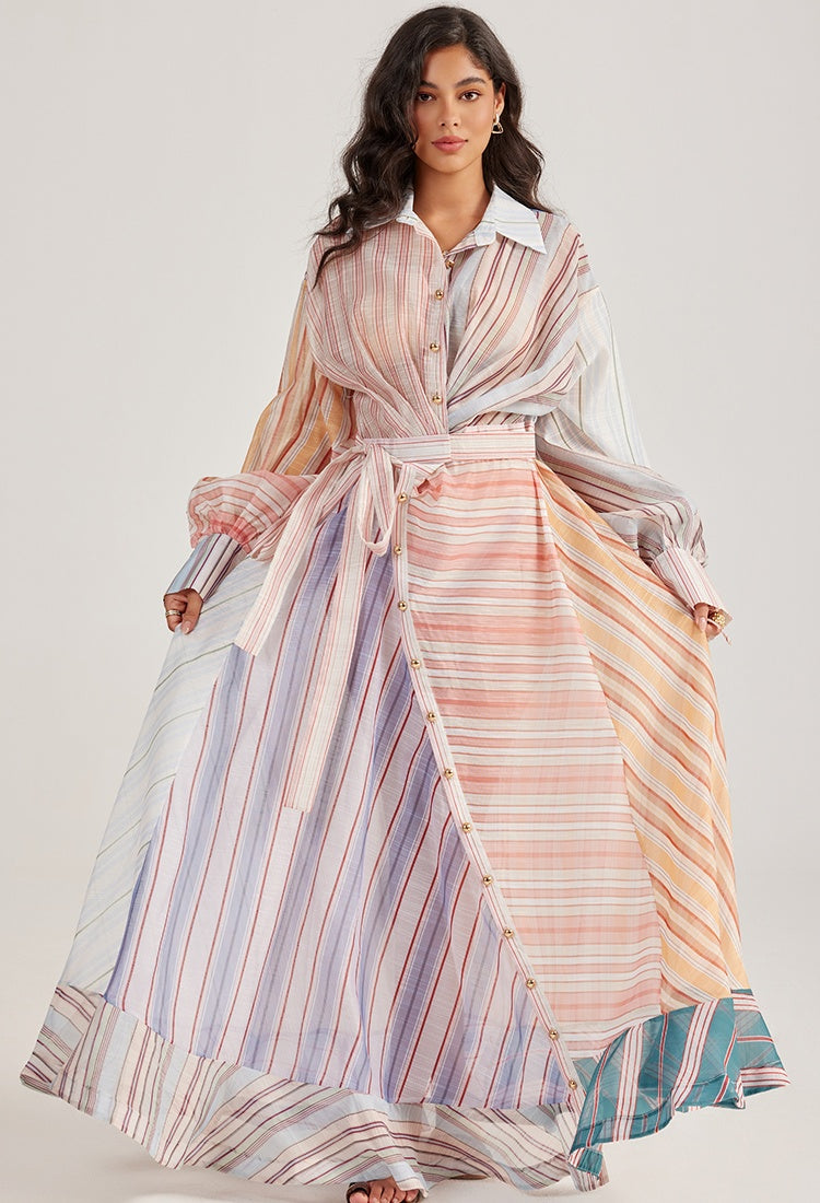 CM-DY056438 Women Elegant European Style Collar Neckline Long Sleeve Maxi Dress