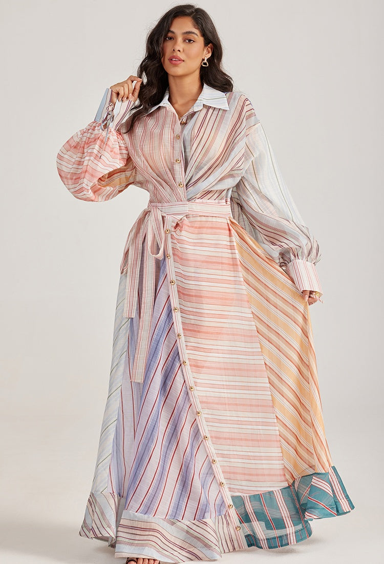 CM-DY056438 Women Elegant European Style Collar Neckline Long Sleeve Maxi Dress