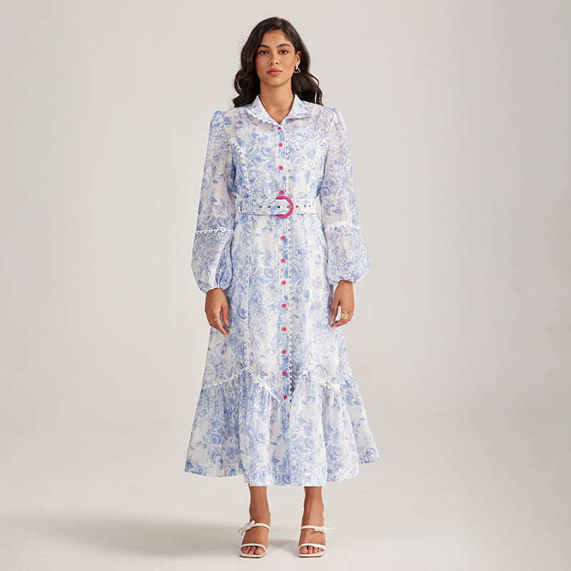 CM-DY056439 Women Elegant European Style Collar Neckline Long Sleeve Maxi Dress