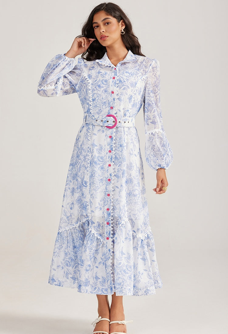 CM-DY056439 Women Elegant European Style Collar Neckline Long Sleeve Maxi Dress