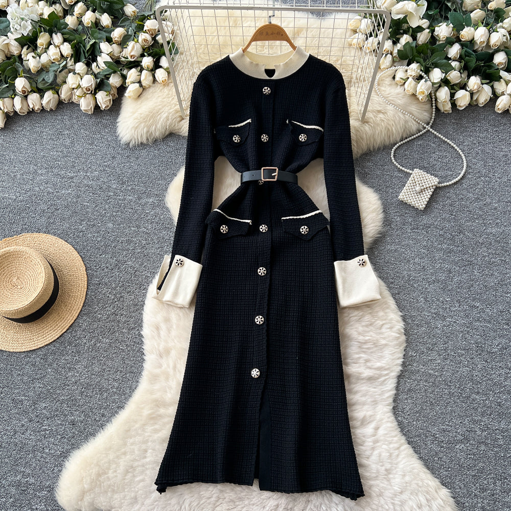 CM-DY060396 Women Elegant European Style Round Neck Long Sleeve High Waist A-Line Maxi Dress (Available in 3 colors)