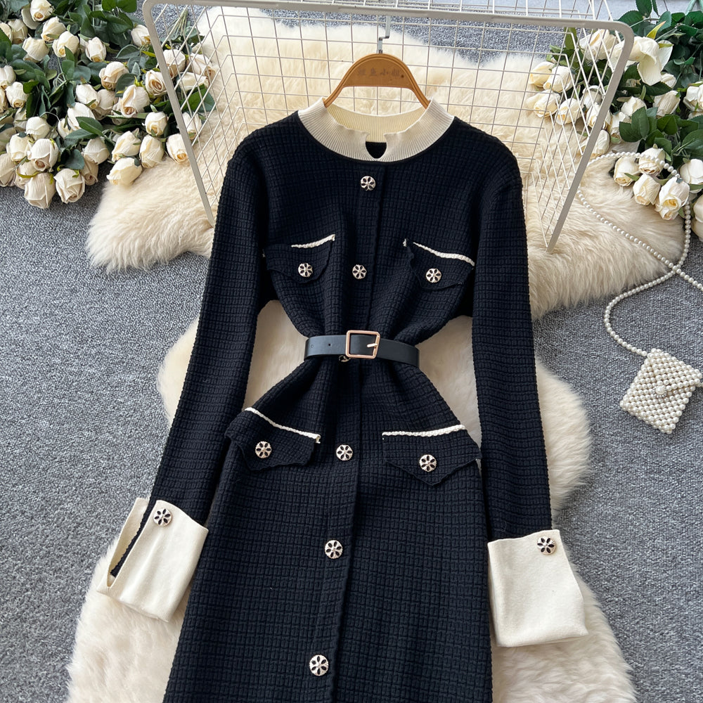 CM-DY060396 Women Elegant European Style Round Neck Long Sleeve High Waist A-Line Maxi Dress (Available in 3 colors)