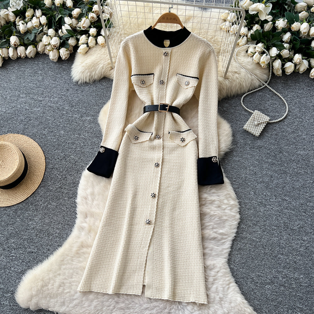 CM-DY060396 Women Elegant European Style Round Neck Long Sleeve High Waist A-Line Maxi Dress (Available in 3 colors)