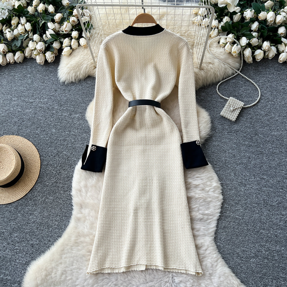 CM-DY060396 Women Elegant European Style Round Neck Long Sleeve High Waist A-Line Maxi Dress (Available in 3 colors)