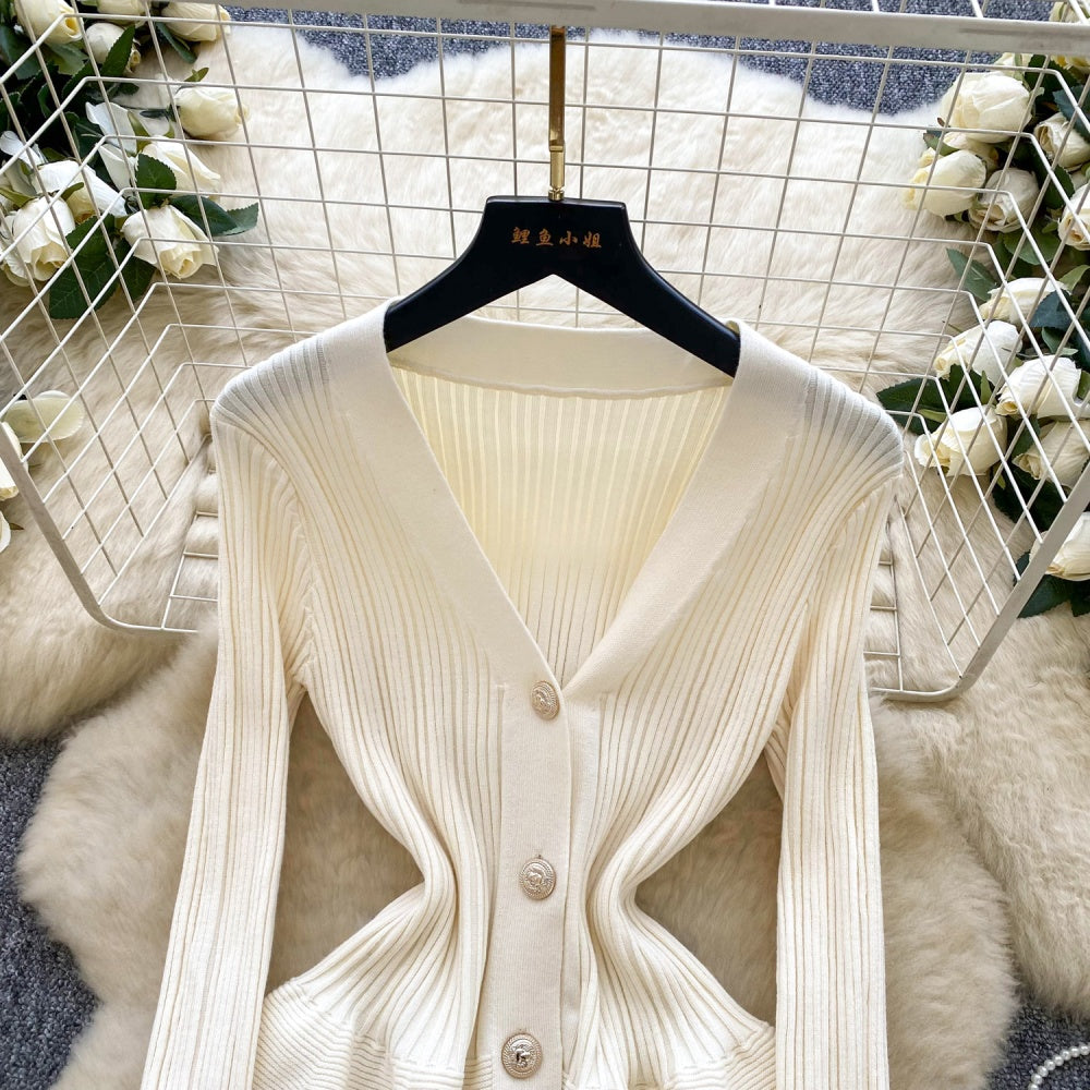 CM-DY060502 Women Elegant European Style V-Neck Long Sleeve Slim Pinched Waist Mini Dress (Available in 5 colors)