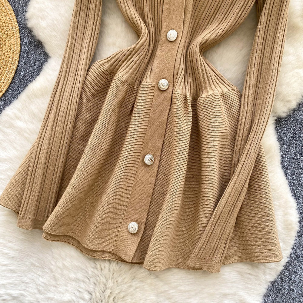 CM-DY060502 Women Elegant European Style V-Neck Long Sleeve Slim Pinched Waist Mini Dress (Available in 5 colors)