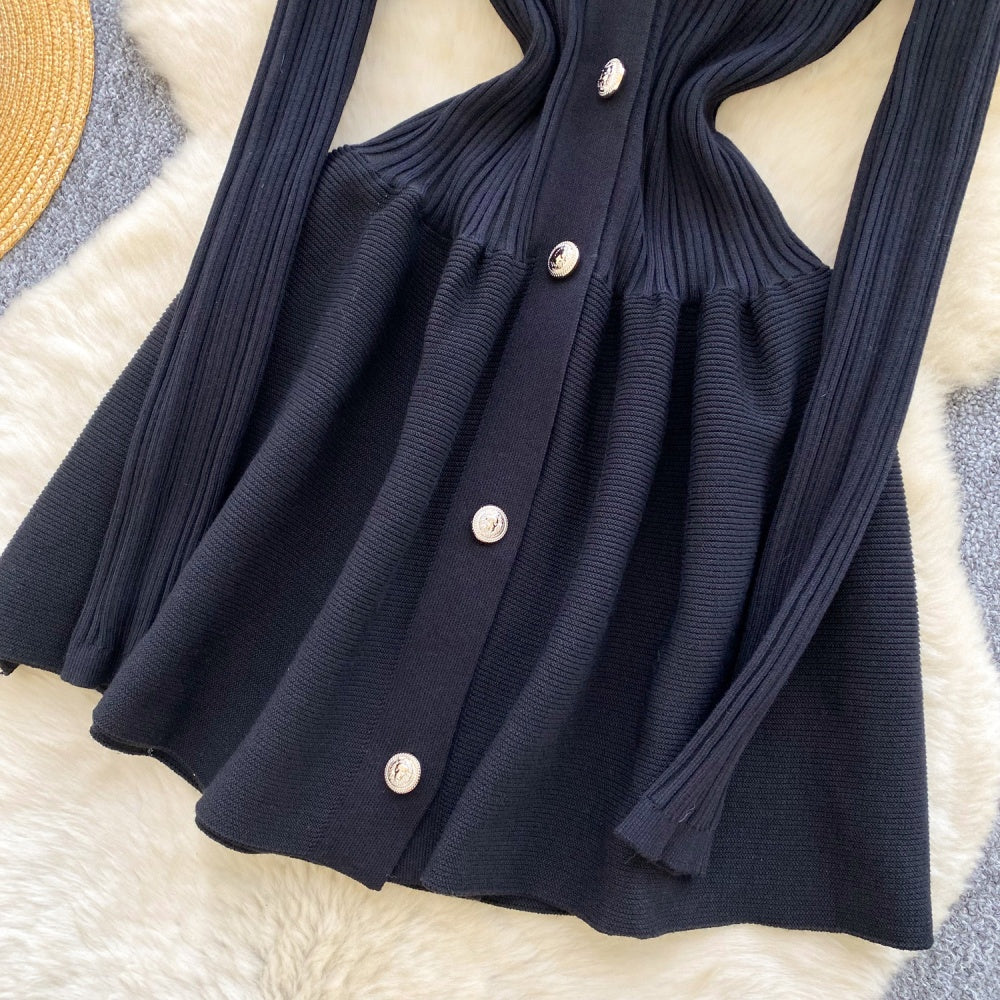 CM-DY060502 Women Elegant European Style V-Neck Long Sleeve Slim Pinched Waist Mini Dress (Available in 5 colors)