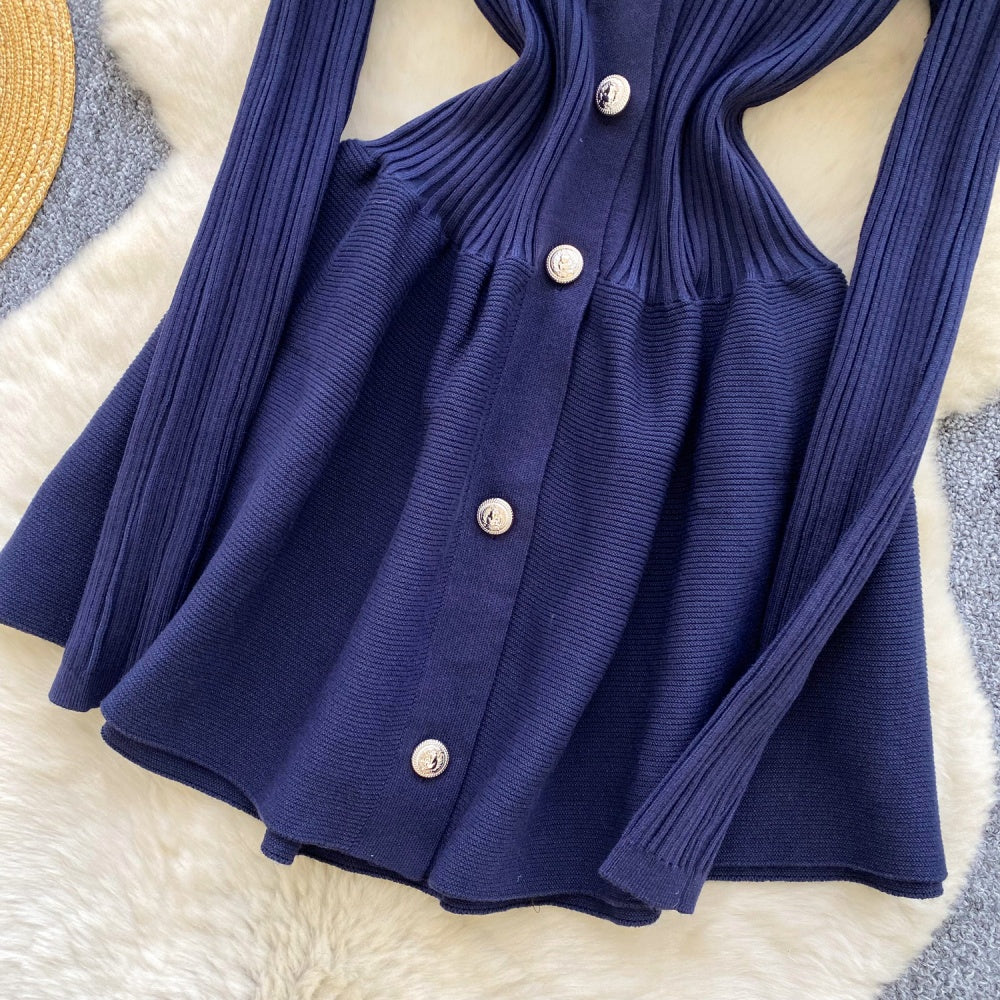 CM-DY060502 Women Elegant European Style V-Neck Long Sleeve Slim Pinched Waist Mini Dress (Available in 5 colors)