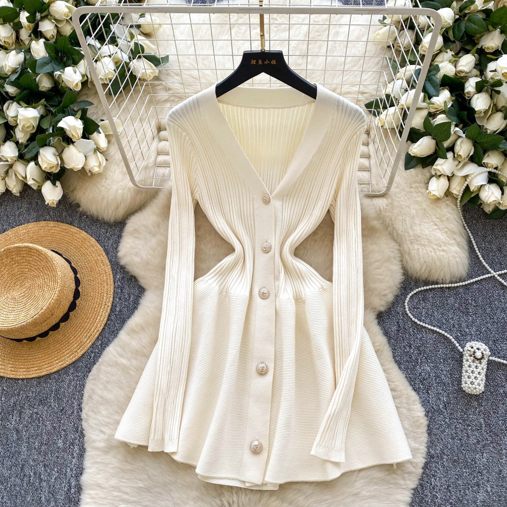 CM-DY060502 Women Elegant European Style V-Neck Long Sleeve Slim Pinched Waist Mini Dress (Available in 5 colors)