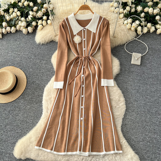 CM-DY061292 Women Casual Seoul Style Collar Neckline Long Sleeve Maxi Dress (Available in 3 colors)