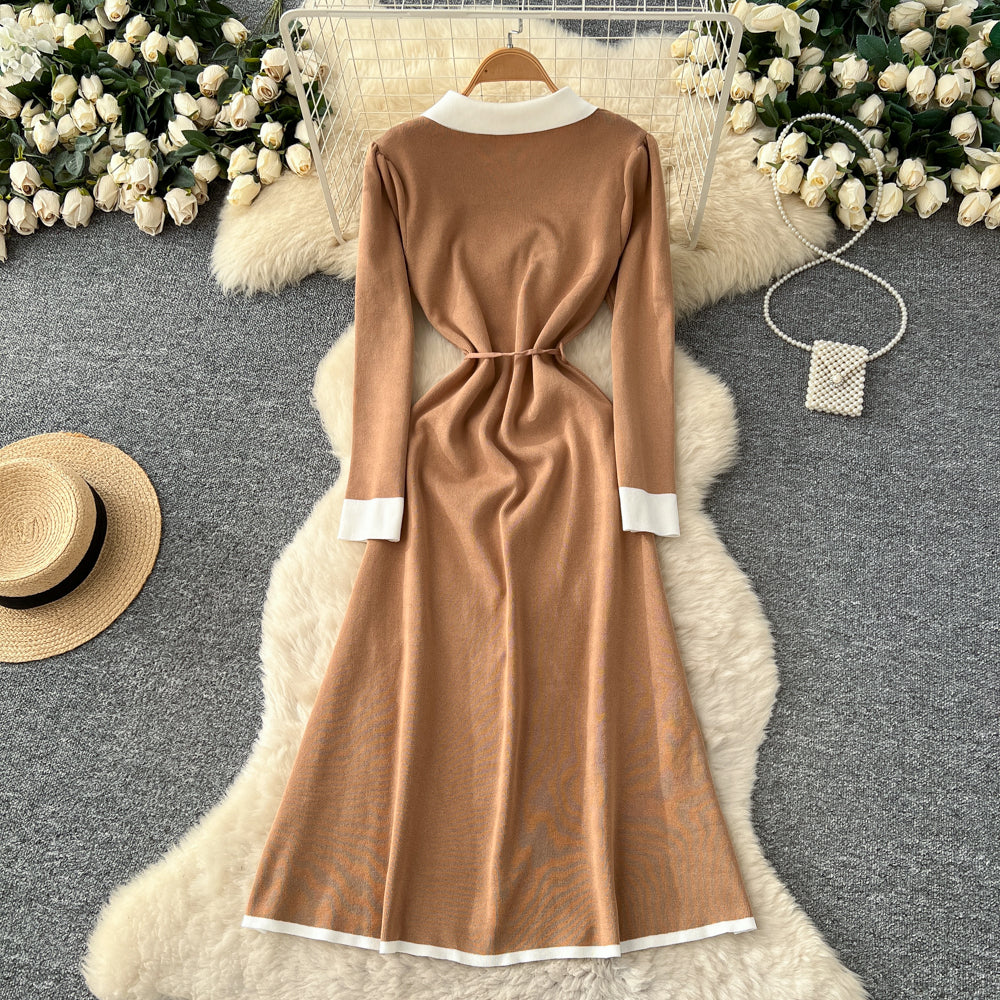 CM-DY061292 Women Casual Seoul Style Collar Neckline Long Sleeve Maxi Dress (Available in 3 colors)