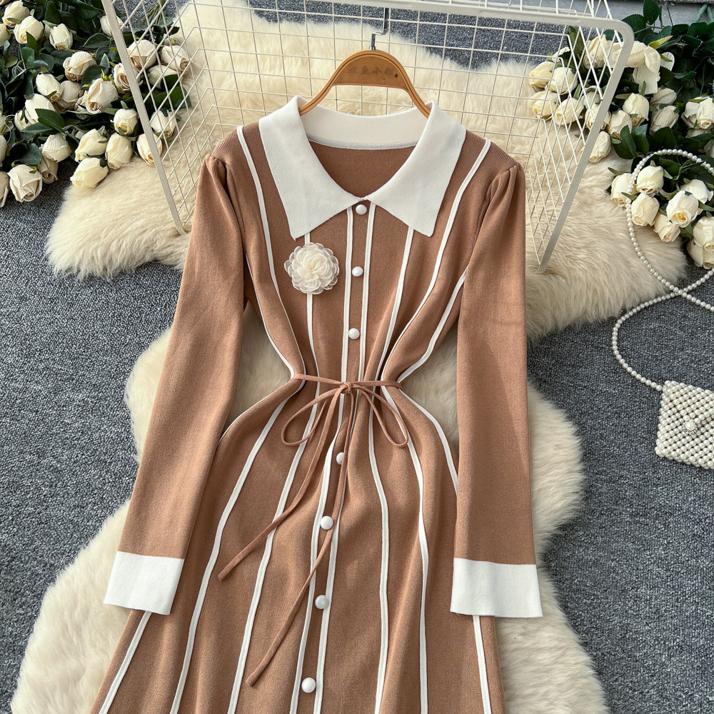 CM-DY061292 Women Casual Seoul Style Collar Neckline Long Sleeve Maxi Dress (Available in 3 colors)
