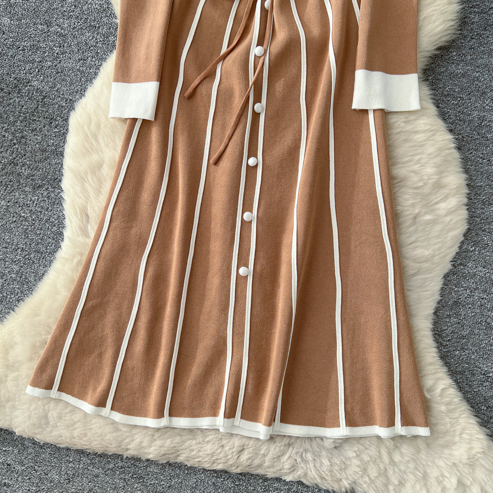 CM-DY061292 Women Casual Seoul Style Collar Neckline Long Sleeve Maxi Dress (Available in 3 colors)