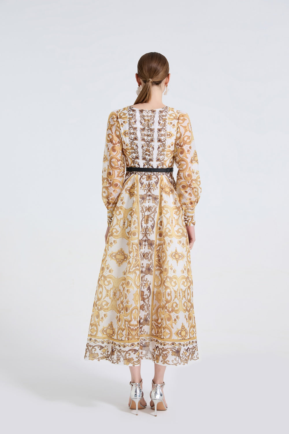 CM-DY061721 Women Elegant European Style Round Neck Long Sleeve High Waist A-Line Maxi Dress (Available in 2 colors)