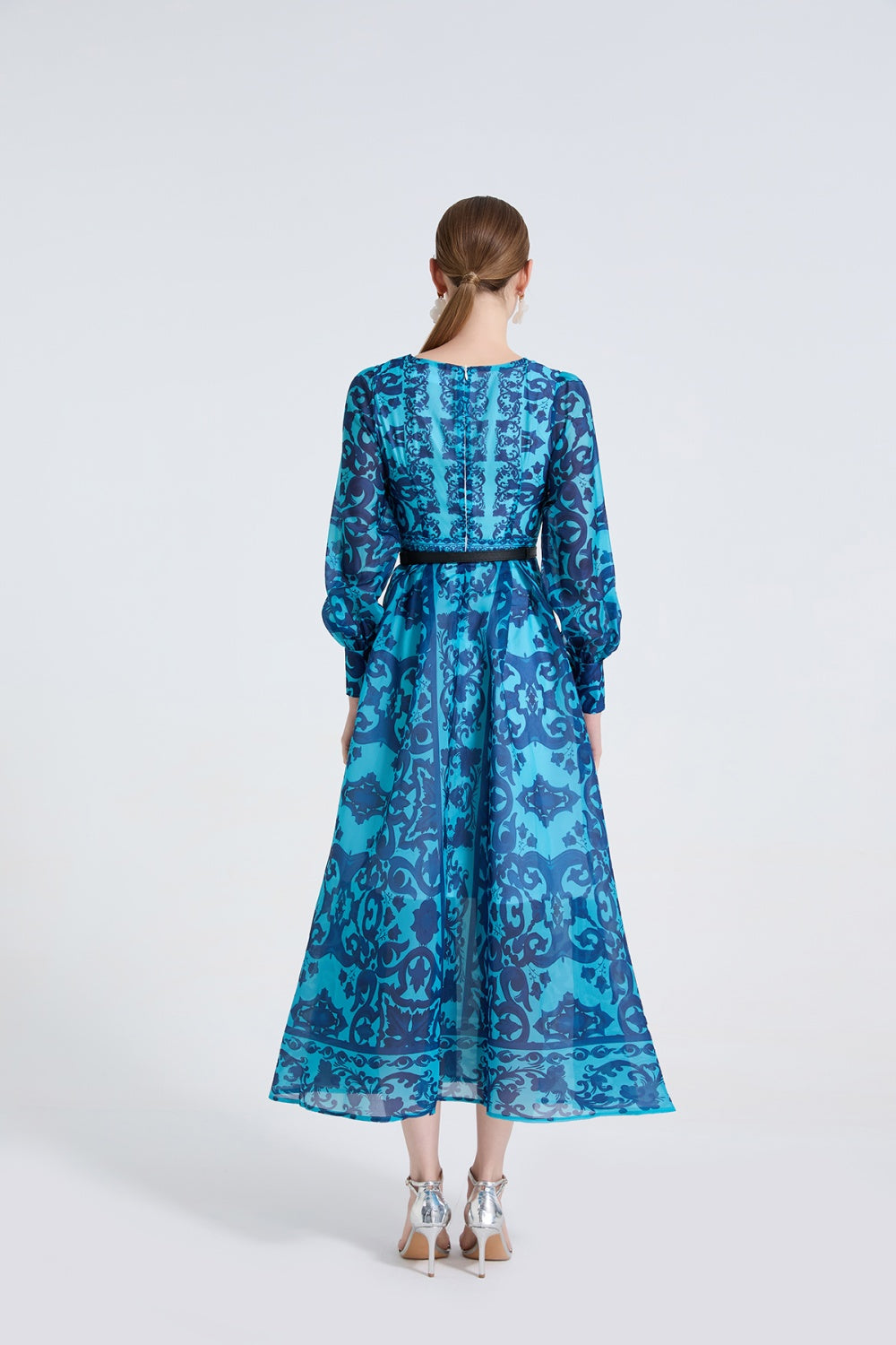 CM-DY061721 Women Elegant European Style Round Neck Long Sleeve High Waist A-Line Maxi Dress (Available in 2 colors)