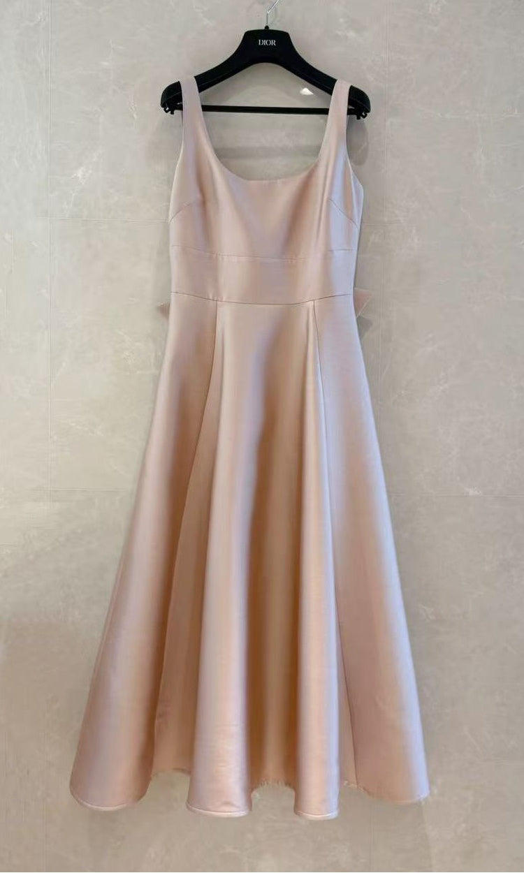 CM-DY061756 Women Elegant European Style Square Neck Sleeveless Pinched Waist Slim Dress - Pink
