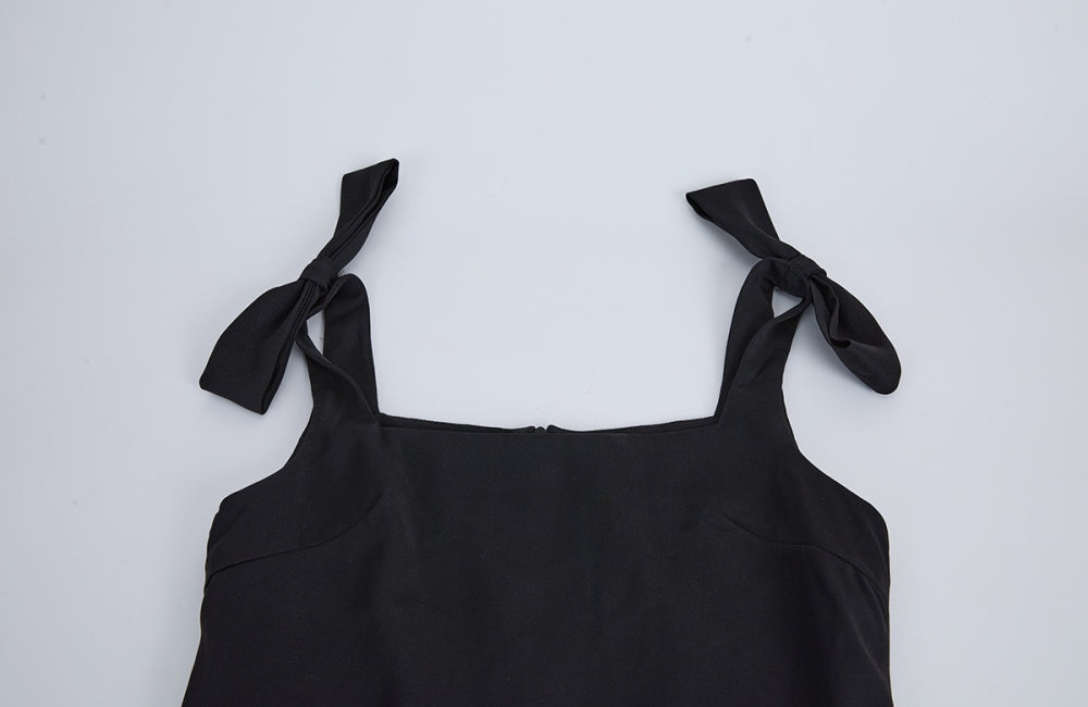 CM-DY062593 Women Elegant European Style Shoulder Strap Sleeveless Rose Decoration Short Dress - Black