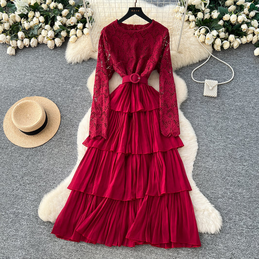 CM-DY062860 Women Elegant European Style Round Neck Long Sleeve High Waist A-Line Maxi Dress (Available in 7 colors)