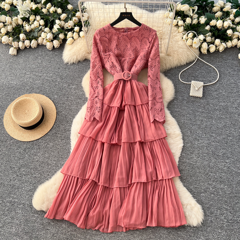 CM-DY062860 Women Elegant European Style Round Neck Long Sleeve High Waist A-Line Maxi Dress (Available in 7 colors)