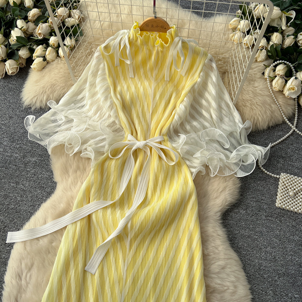 CM-DY062888 Women Elegant European Style Stand Collar Trumpet Sleeves Long Dress (Available in 6 colors)