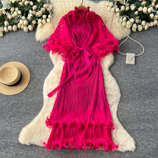 CM-DY062888 Women Elegant European Style Stand Collar Trumpet Sleeves Long Dress (Available in 6 colors)