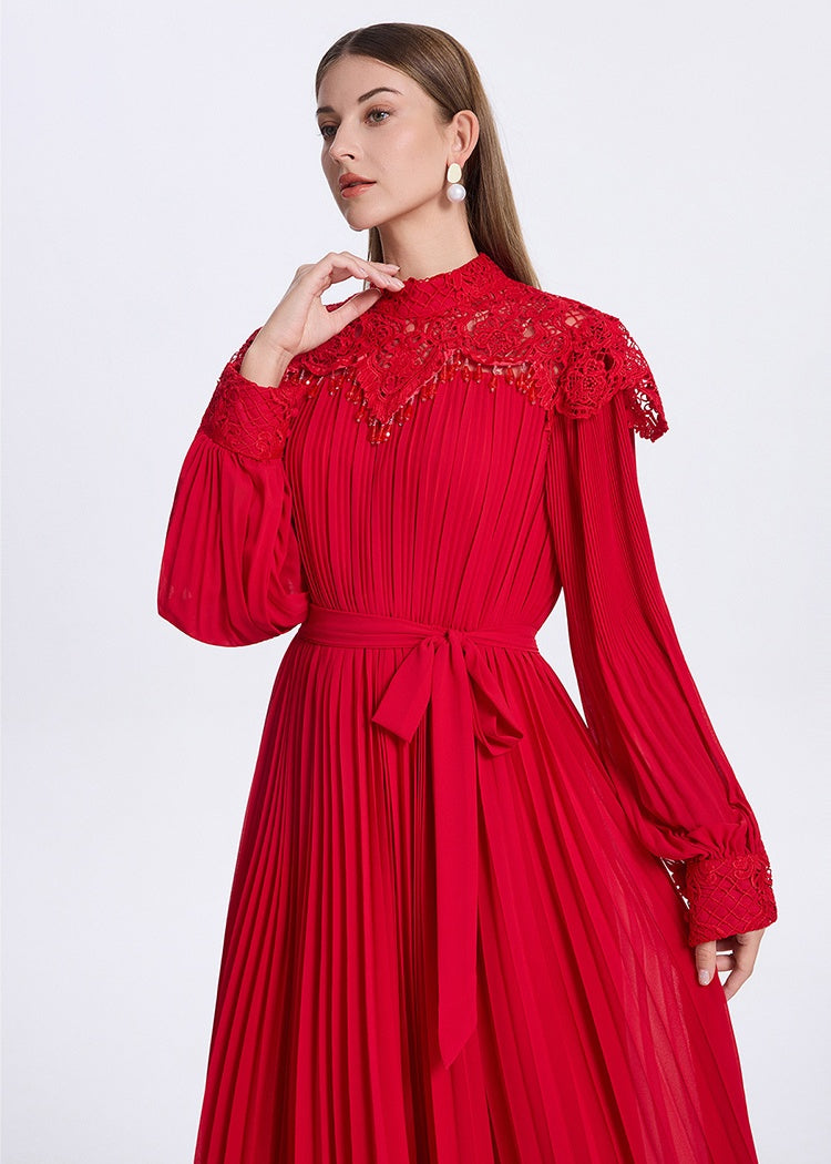 CM-DY064033 Women Elegant European Style Stand Collar Puff Long Sleeve Maxi Dress (Available in 3 colors)