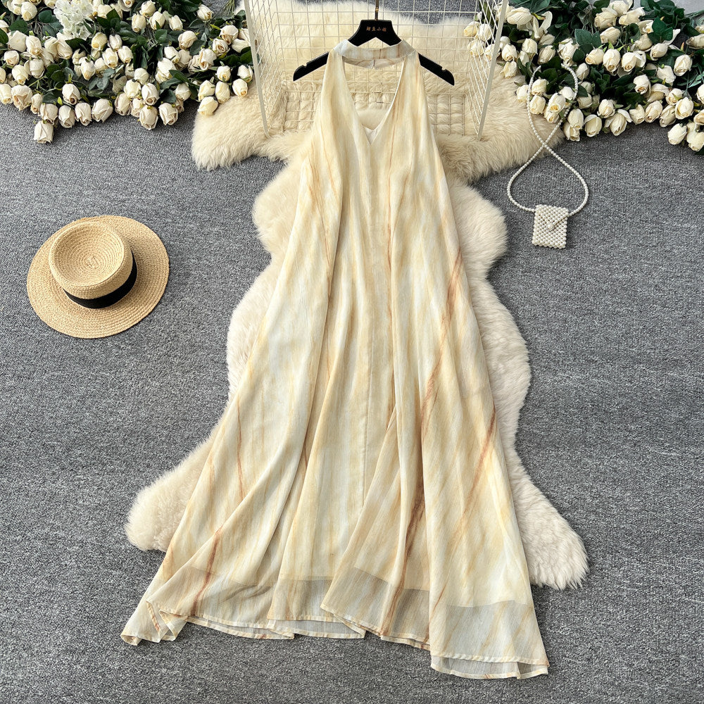 CM-DY065437 Women Elegant European Style V-Neck Sleeveless High Waist A-Line Maxi Dress (Available in 2 colors)