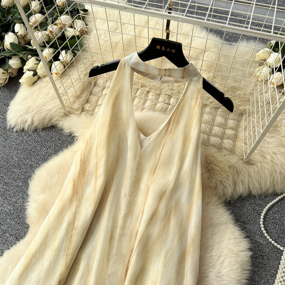 CM-DY065437 Women Elegant European Style V-Neck Sleeveless High Waist A-Line Maxi Dress (Available in 2 colors)