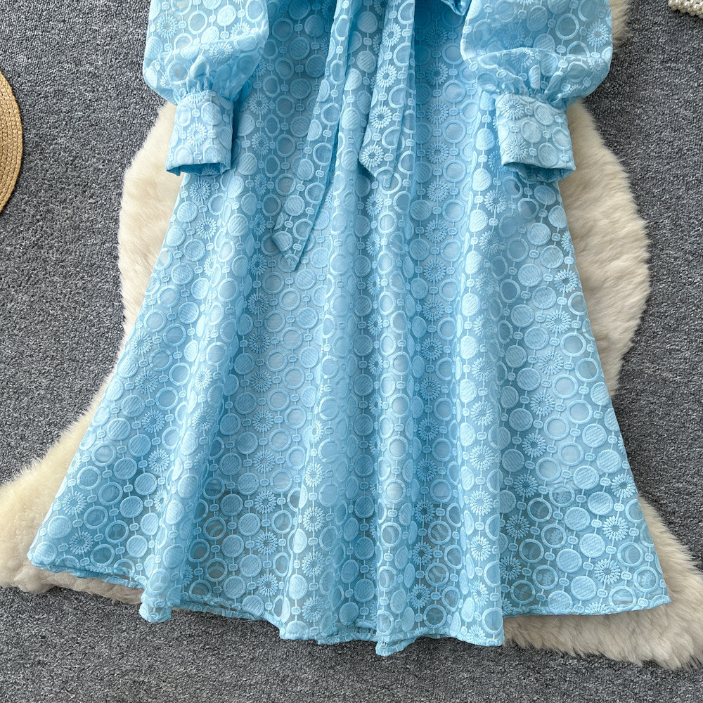 CM-DY065446 Women Elegant European Style Embroidery Stand Collar Long Sleeve High Waist A-Line Dress (Available in 2 colors)