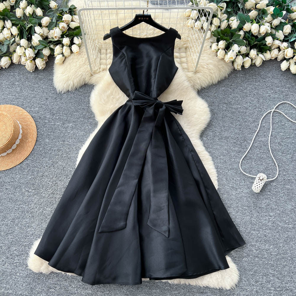 CM-DY065489 Women Elegant European Style Round Neck Sleeveless Pinched Waist A-Line Dress (Available in 4 colors)