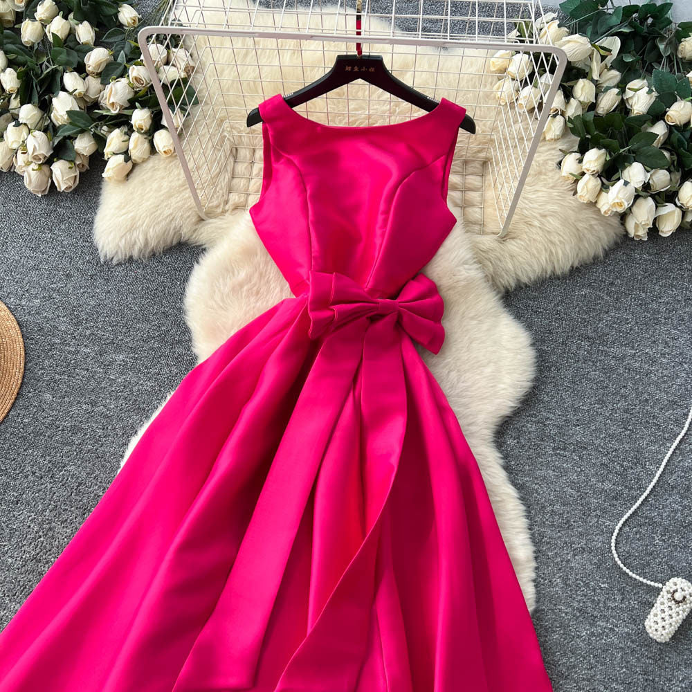 CM-DY065489 Women Elegant European Style Round Neck Sleeveless Pinched Waist A-Line Dress (Available in 4 colors)