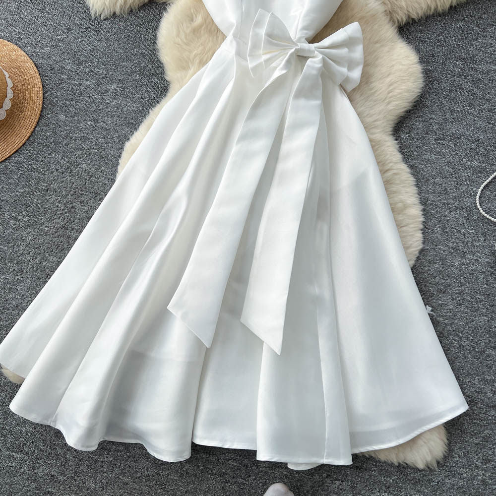 CM-DY065489 Women Elegant European Style Round Neck Sleeveless Pinched Waist A-Line Dress (Available in 4 colors)